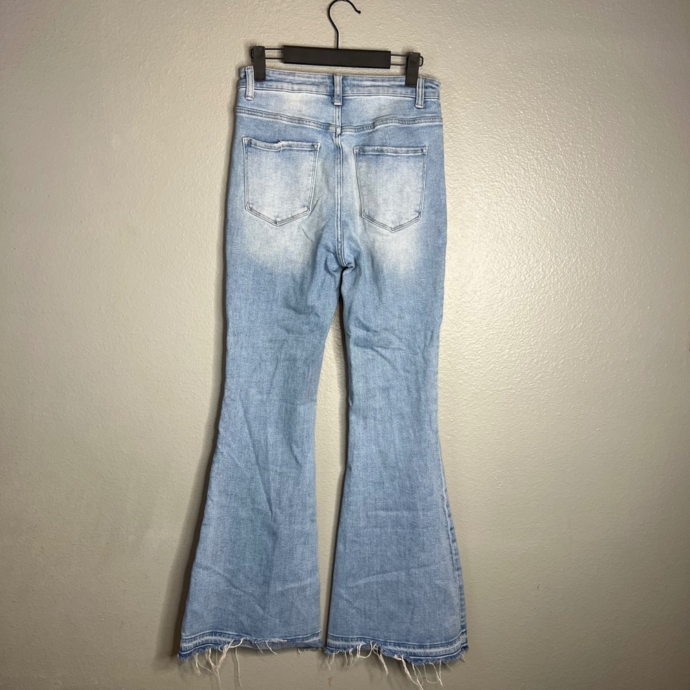 Vervet High Rise Flare Jeans Sz 28 Light Wash Raw Hem Button Fly Boho Festival - Picture 7 of 10
